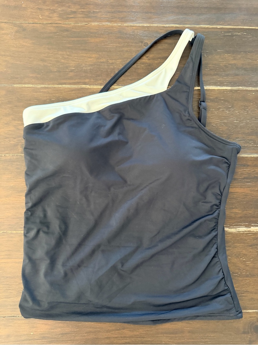 Sun Ocean Sand x Talbots | Black One-Shoulder Tankini Top with White Accent